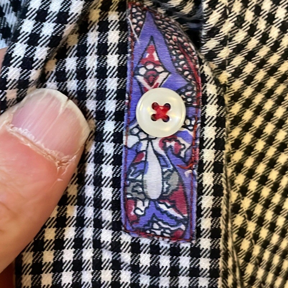 Robert Graham Medium Mens White Black Cotton Check Long Sleeve Button Up Shirt - Picture 6 of 10